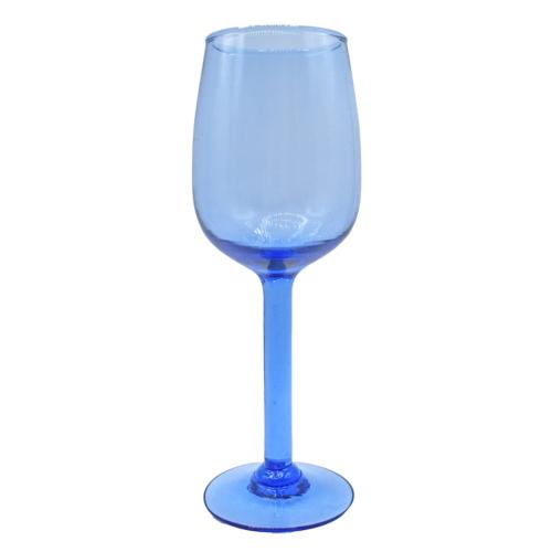 Single Wine Glass Recycled Glass Blue Tinted, 21cm height