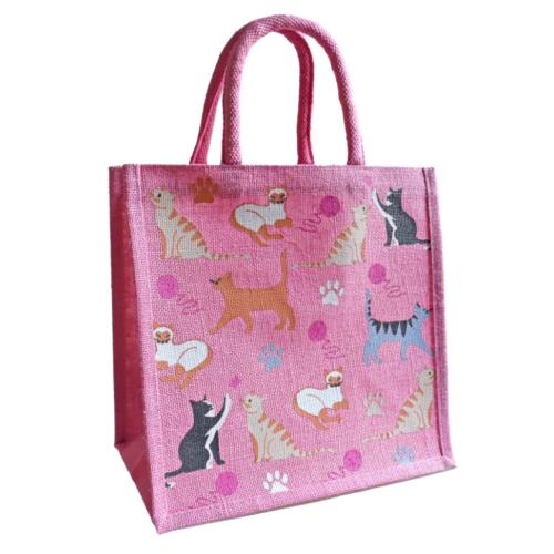 Jute shopping bag, Cats light pink 30x30cm