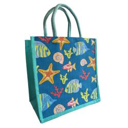 Jute shopping bag, Ocean Fish 30x30cm