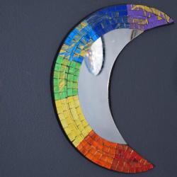 Mirror Moon Shape Recycled Glass Mosaic Rainbow 24 x 30cm