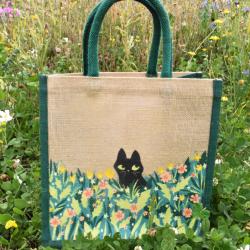Jute shopping bag, square, Black Cat