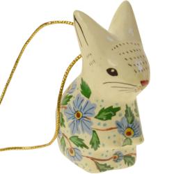 Hanging decoration, papier maché, rabbit cream with blue flowers