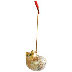 Hanging cat decoration, flowers on gold, papier maché