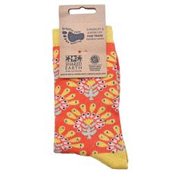 Bamboo Socks Yellow Orange Floral Shoe Size UK 7-11 Mens Fair Trade Eco