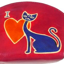 Leather Purse Cat with Heart 14x9cm