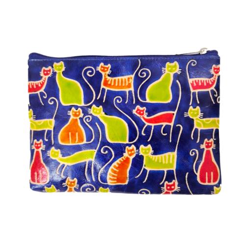 Leather Purse / Pouch 6 Cats with Long Tails 20x14cm