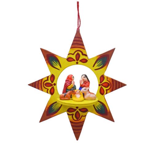 Hanging Christmas Decoration, Nativity in Star Yellow