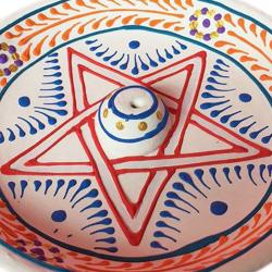 Incense holder/ashcatcher round, painted clay star design