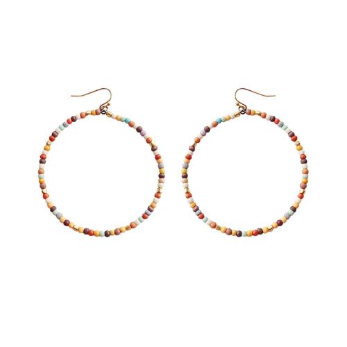 Earrings Hoop with Multicoloured Small Beads 6.5cm diameter