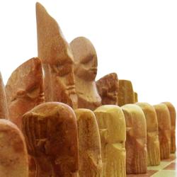 Luxury African stone handmade chess set beige/pink Fair Trade square board 30cm