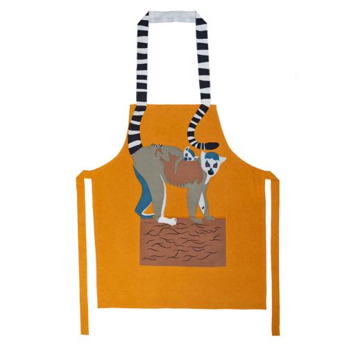 Apron, cotton, ring-tailed lemur design, one-size to fit adult