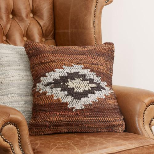 Rag cushion cover recycled leather Aztec brown 40x40cm