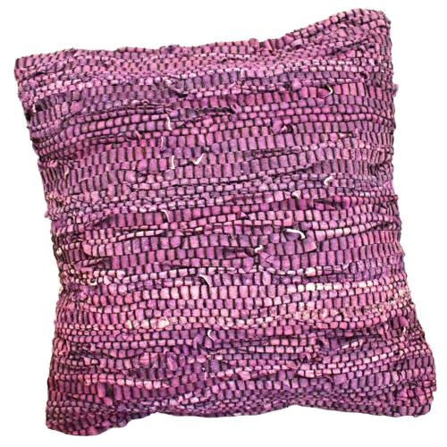 Rag cushion cover recycled leather purple 40x40cm