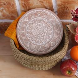 Bread Warmer Round, Terracotta Inside Basket Mandala