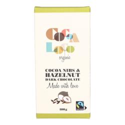 Organic Cocoa Nibs and Hazelnut Dark Chocolate Bar 100g