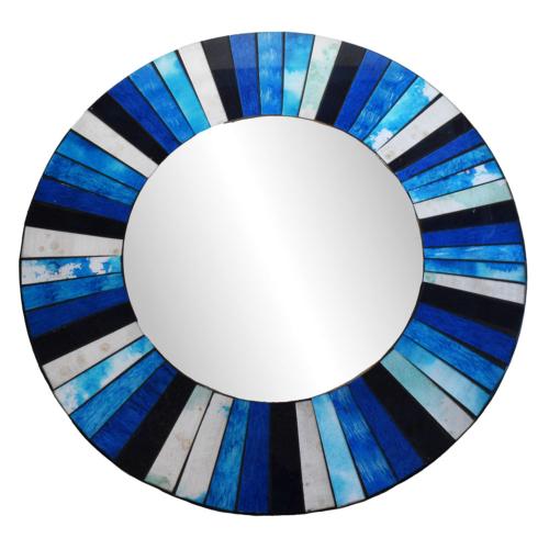 Round mirror, recycled glass mosaic blues 50cm diameter