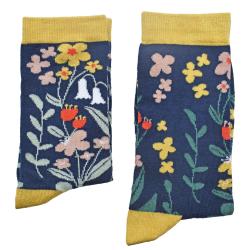 Bamboo Socks Yellow Blue Floral Shoe Size UK 3-7 Womens Fair Trade Eco