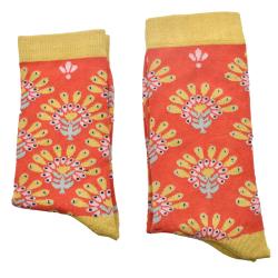 Bamboo Socks Yellow Orange Floral Shoe Size UK 7-11 Mens Fair Trade Eco