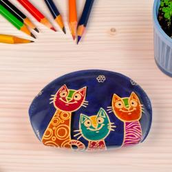 Leather Purse 3 Cats 14x9cm