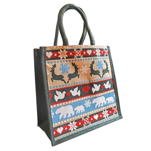 Jute shopping bag, square, Winter animals