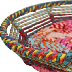 Shallow basket recycled material, multicoloured 32cm diameter