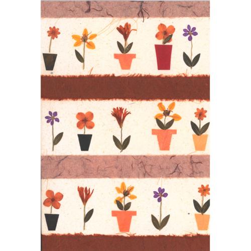 Handmade card 3 rows of flowers in pots, 12 x 17cm