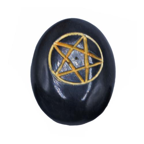 Pebble / Paperweight Black with Gold Coloured Star of David 4.5 x 3.5cm