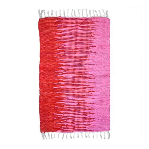 Rag rug, recycled cotton, red/pink gradient 60 x 90cm