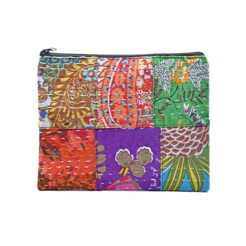 Pouch Bag Patchwork Kantha Stitch, assorted colours 25 x 20cm