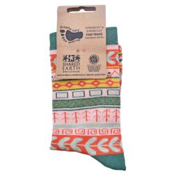 Bamboo Socks Teal Geometric Shoe Size UK 7-11 Mens Fair Trade Eco