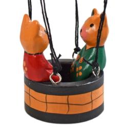 2 Bears in a hot air balloon hand carved Albesia wood, 35cm x 11 cm