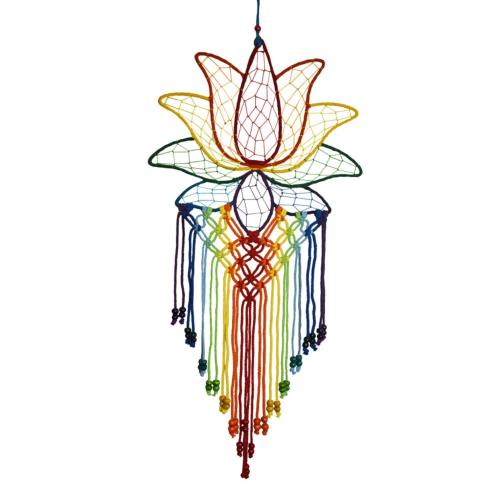 Dreamcatcher on wire frame, Lotus rainbow colours 30 x 65cm