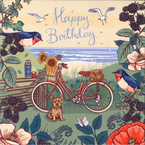 Birthday card "Happy Birthday At the Beach - Bicycle" 16x16cm