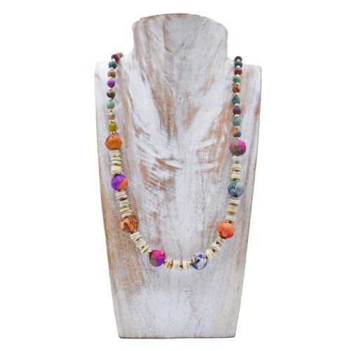 Necklace Recycled Multicoloured + Wooden Beads 30cm