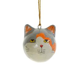 Hanging cat's head decoration, grey, papier maché