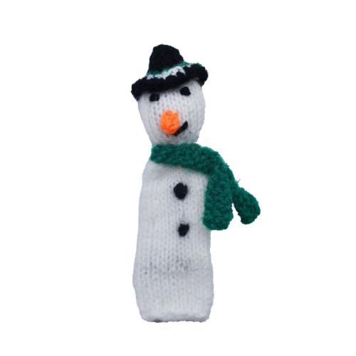 Finger puppet, snowman with green hat and scarf