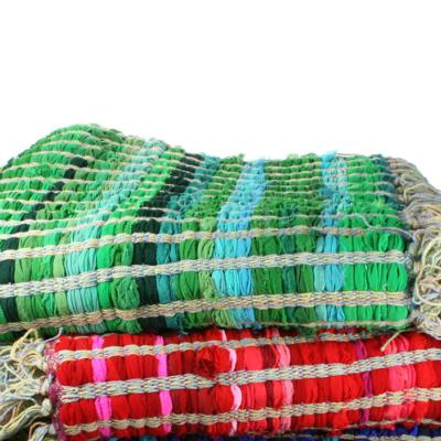 Rag chindi rug greens with fringing Fair Trade & recycled 58x68cm