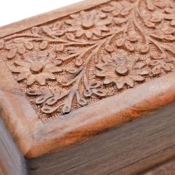 Secret Lock Box Hand Carved Acacia Wood, Floral Design 26.5 x 11.5 x 6.5cm