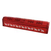 Incense stick and cone smoke box with storage, red