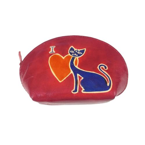 Leather Purse Cat with Heart 14x9cm