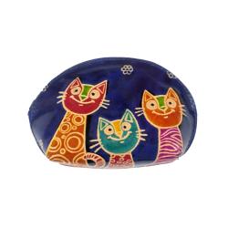 Leather Purse 3 Cats 14x9cm