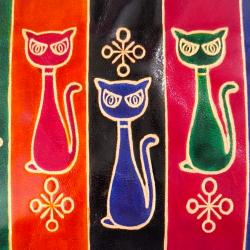 Leather Purse / Pouch 5 Cats Sitting 20x14cm