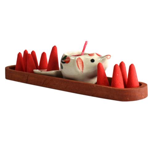 Rose incense cone and ceramic t-light in boat gift set, 17 x 4cm