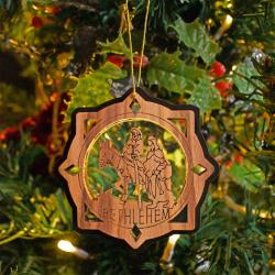 Hanging Christmas decoration, olive wood, Mary and Joseph 7cm diameter